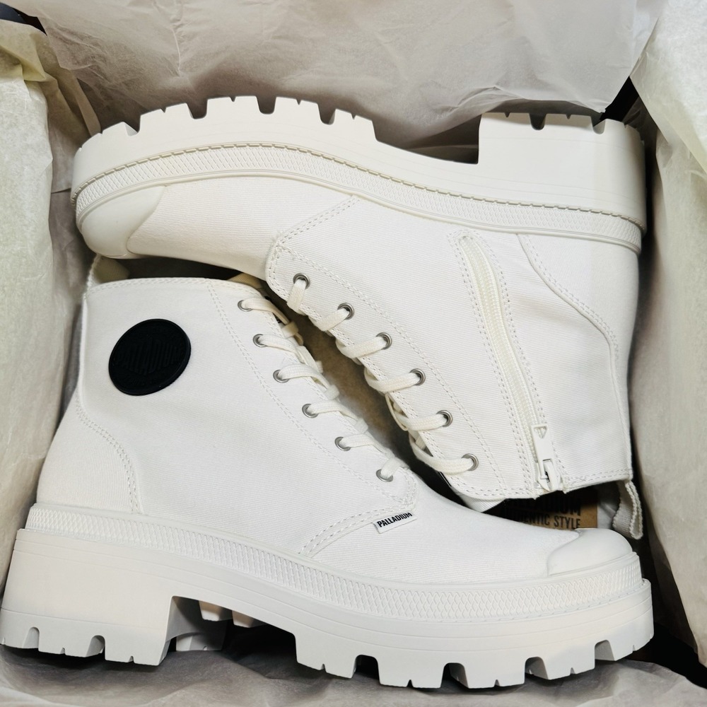 Palladium Pallabase Twill Canvas Boots Off White/Artist Customizable Size 10 - Picture 3 of 10